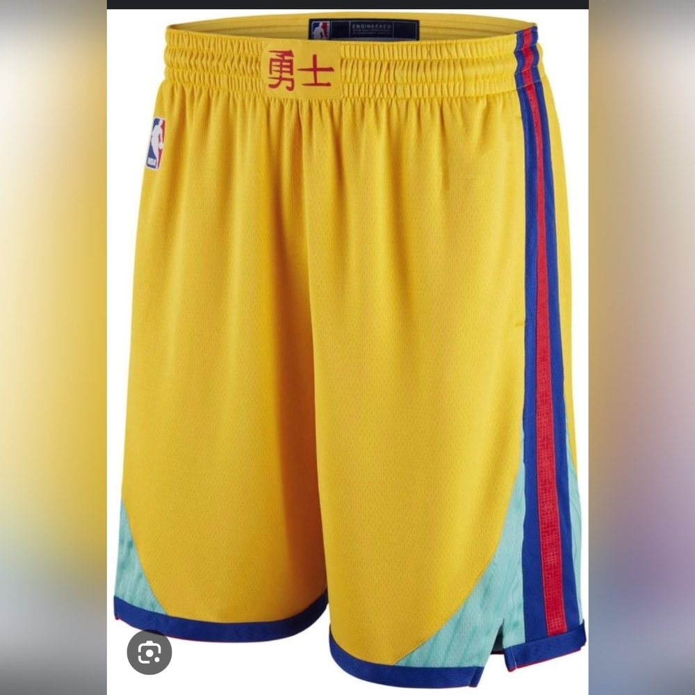 Golden State Size XL Nike Yellow and Blue NBA Shorts - Picture 3 of 6